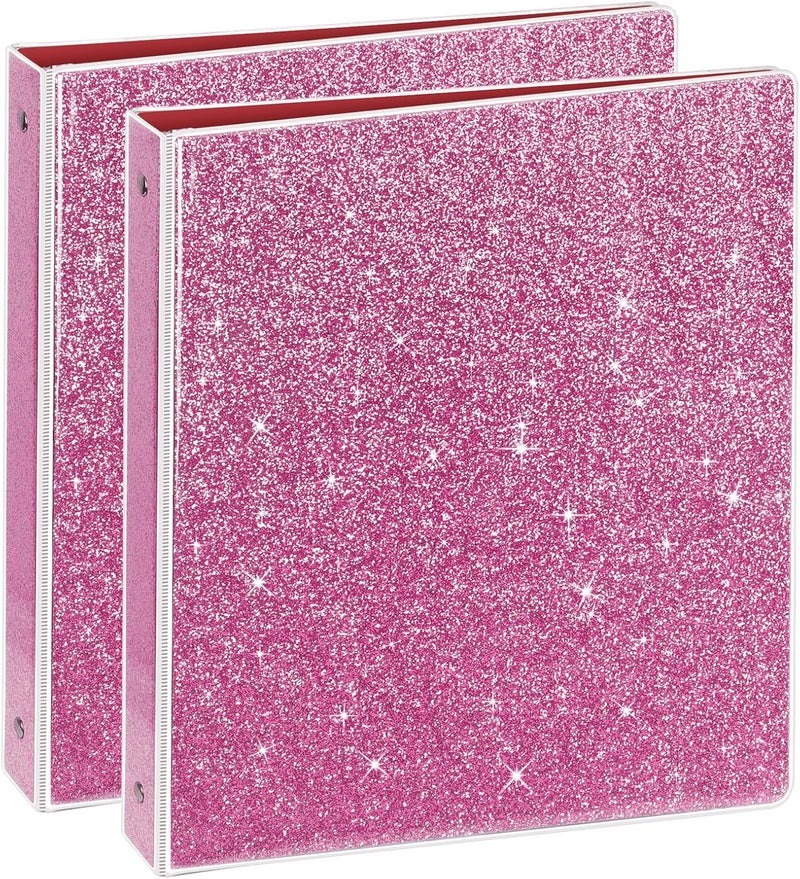 Nature Touch 3 Ring Binder, Glitter 1 Inch Organizer (10.5'' x 11.5'') Holds 8.5’’ x 11’’ Letter Size 300 Pages, Waterproof Durable View Binder, 2 Pack, Pink - Image 1
